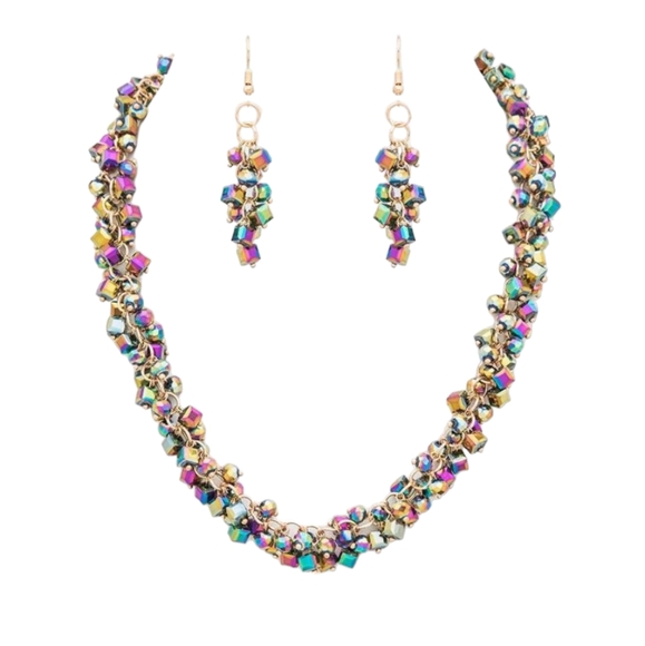 Fringe Crystal Statement Collar Necklace Earring Set NWT - (#0053) - Picture 1 of 2